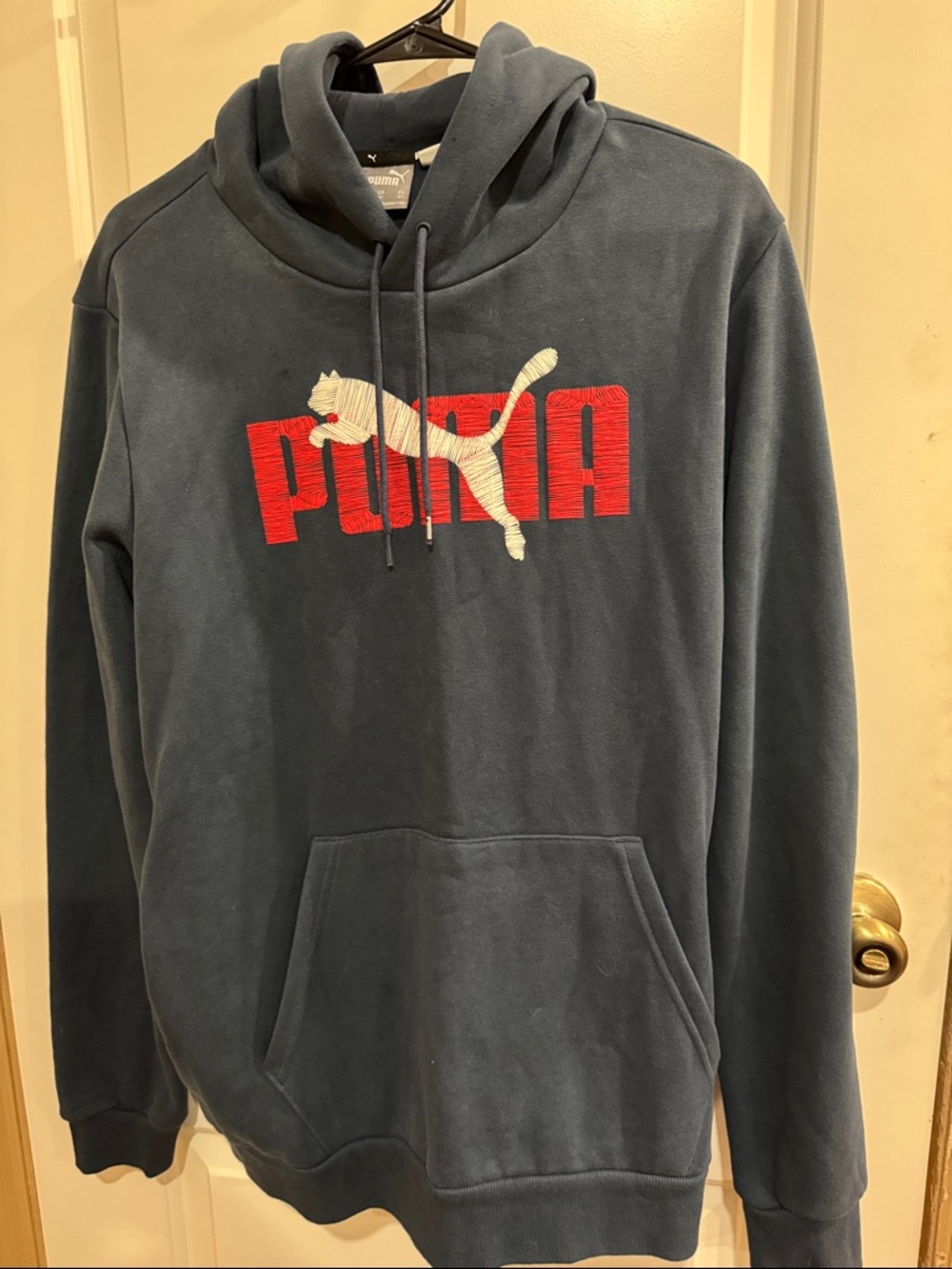Puma Dark Blue Hoodie with Red Logo and White Puma